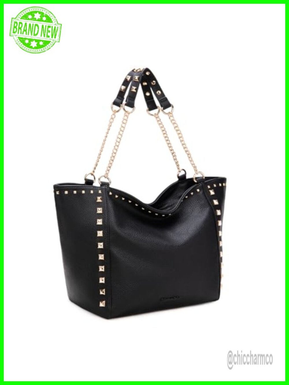 Large Oversized Vegan Leather Tote Bag with Chain Shoulder Purse